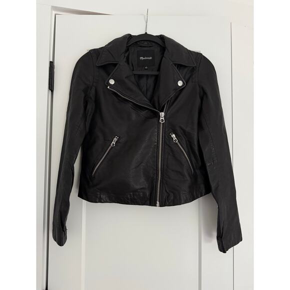 $525 New Madewell Washed Leather Motorcycle Jacket - Black - Small - Picture 4 of 11